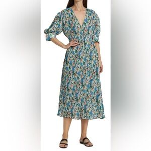 NWT Ganni Floral Pleated Georgette Midi Dress Size 32